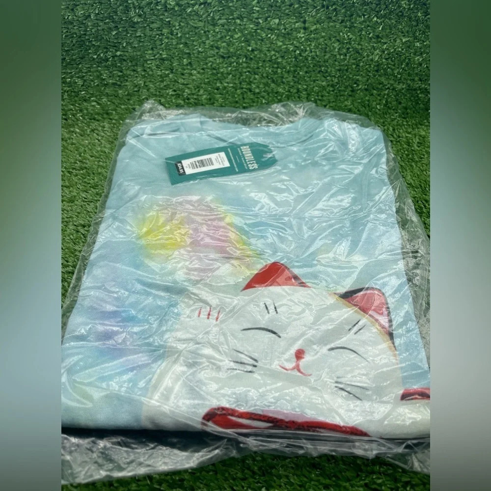 Earthbound Trading Lucky Cat Tie Die T-Shirt, Blue Multi, Medium, NWT - Picture 4 of 5